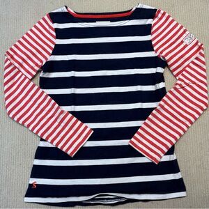 Joules Women Size 2 Striped Navy and Red Long Sleeve Shirt